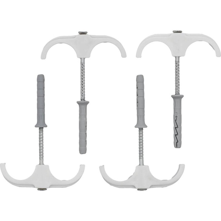 VOREL Set 4 carlige duble cu dibluri pentru tevi PVC, PE, PE-X, PP, PB, 15-28 mm