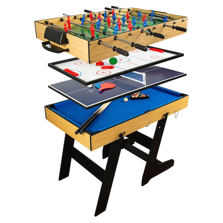 Masa de joc Leoamark 15 in 1, biliard, foosball, hochei, tenis de masa, sah si multe alte jocuri