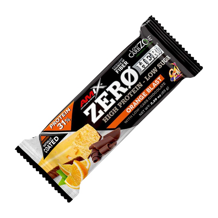 Batoane proteice, Amix, ZeroHero, Protein Bar, Portocale, 65 Grame