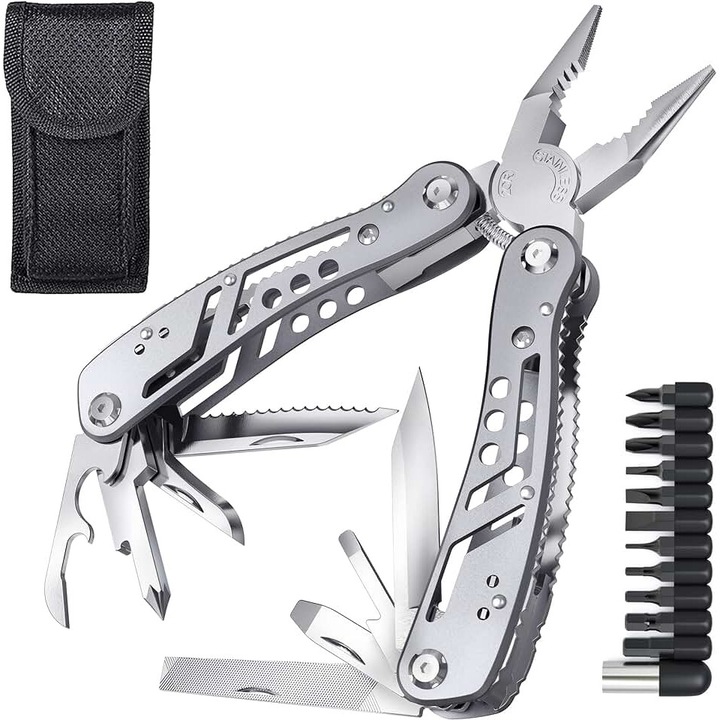 Set multitool 13 in 1, DECORTREND, cu 11 biti, argintiu, 10.5x5.5x2cm