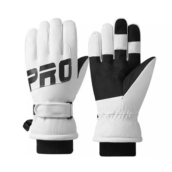 Manusi de iarna sport, rezistente la umezeala si vant, compatibile cu ecranul telefonului, aderenta sporita pentru ciclism, ski, hidrofug, Tessero, poliester/fleece, alb