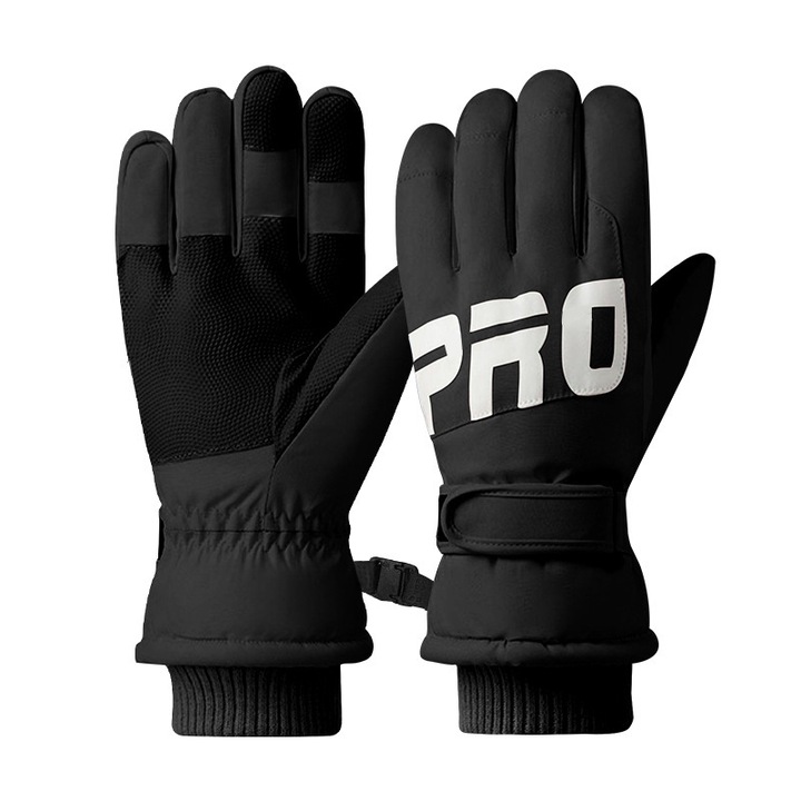Manusi de iarna sport, rezistente la umezeala si vant, compatibile cu ecranul telefonului, aderenta sporita pentru ciclism, ski, hidrofug, Tessero, poliester/fleece, negru