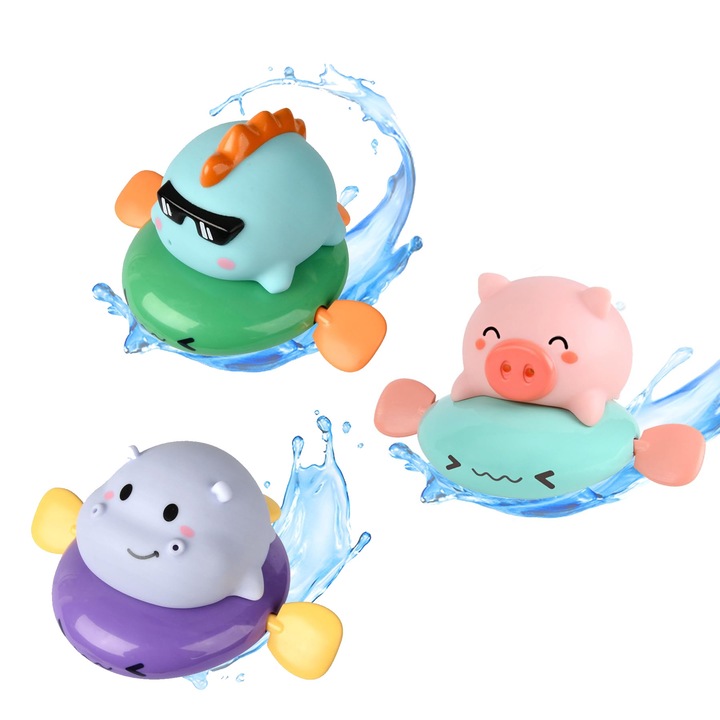 3db interaktív fürdőjáték készlet gyerekeknek, FOMOX, vízpermetező, elem nélkül, ABS anyag, malac, víziló, dinoszaurusz
