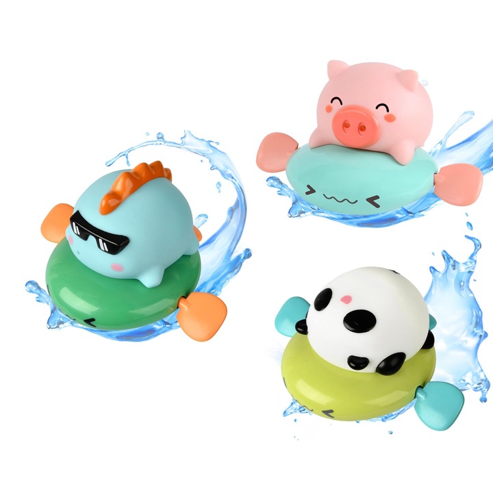 3db interaktív fürdőjáték készlet gyerekeknek, FOMOX, vízpermetező, elem nélkül, ABS anyag, malac, panda, dinoszaurusz