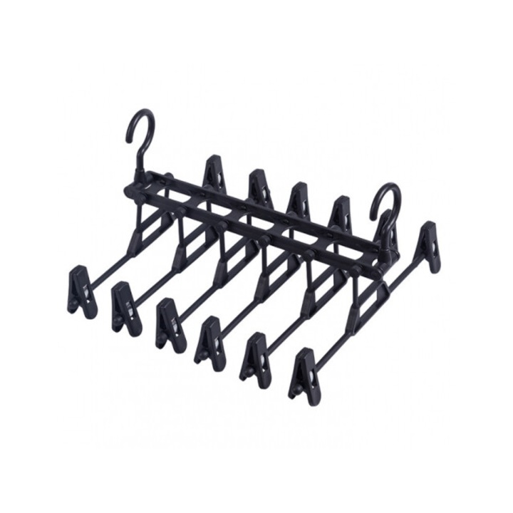 Umeras organizator pentru pantaloni, Zola, pentru 6 perechi, pliabil, poate fi agatat vertical sau orizontal, din plastic, negru