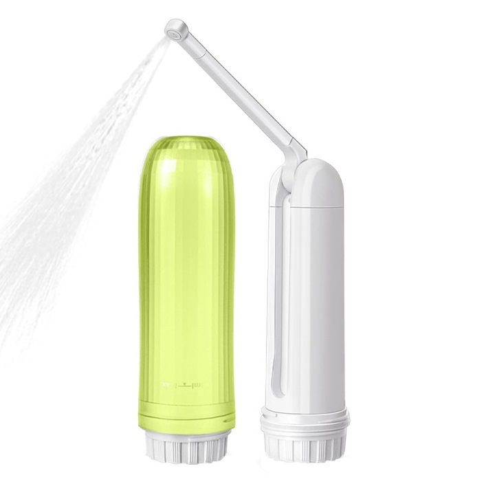 Bideu portabil pentru calatorie, Rqiurpn, duza ajustabila 180°, 2 viteze, pliabil, design ergonomic, igiena personala, Silicon si ABS, Verde