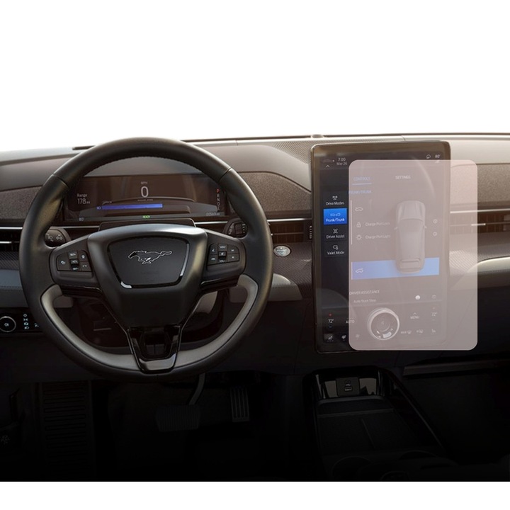 Folie Protectie Navigatie Ford Mustang MACH-E 2020+, Duragon, protectie Display Navigatie, silicon Mat, Anti-zgarieturi, Anti-amprenta, Anti-reflex, Regenerabila, Flexibila, Anti-Shock, kit instalare