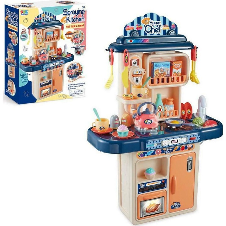 Bucatarie copii Super Chef, 28 piese, cu lumini si sunete, 46x20x70cm