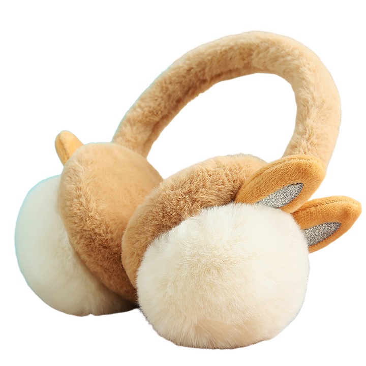 Fülvédő, fejhallgató stílusok, poliészter, divatos téli téma, aranyos nyuszi forma, univerzális méret, barna