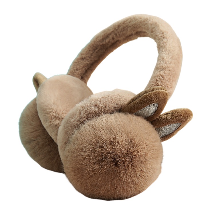 Fülvédő, fejhallgató stílusok, poliészter, divatos téli téma, aranyos nyuszi forma, univerzális méret, sötétbarna