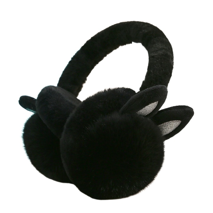 Fülvédő, fejhallgató stílusok, poliészter, divatos téli téma, aranyos nyuszi forma, univerzális méret, fekete