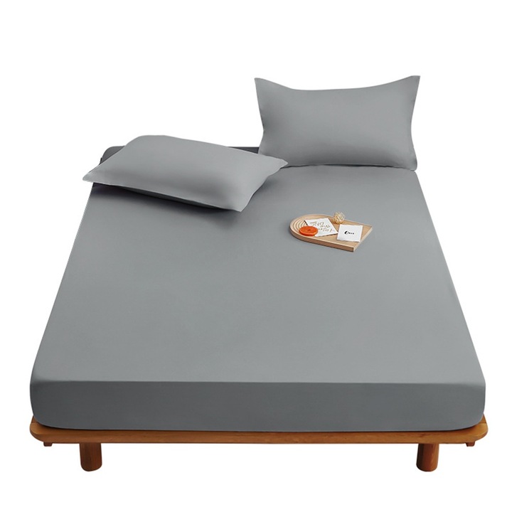 Cearceaf de pat, tesatura moale, absorbanta de transpiratie si respirabila, cu banda elastica, 360° complet invelita, lavabila la masina, 160*200cm, gri
