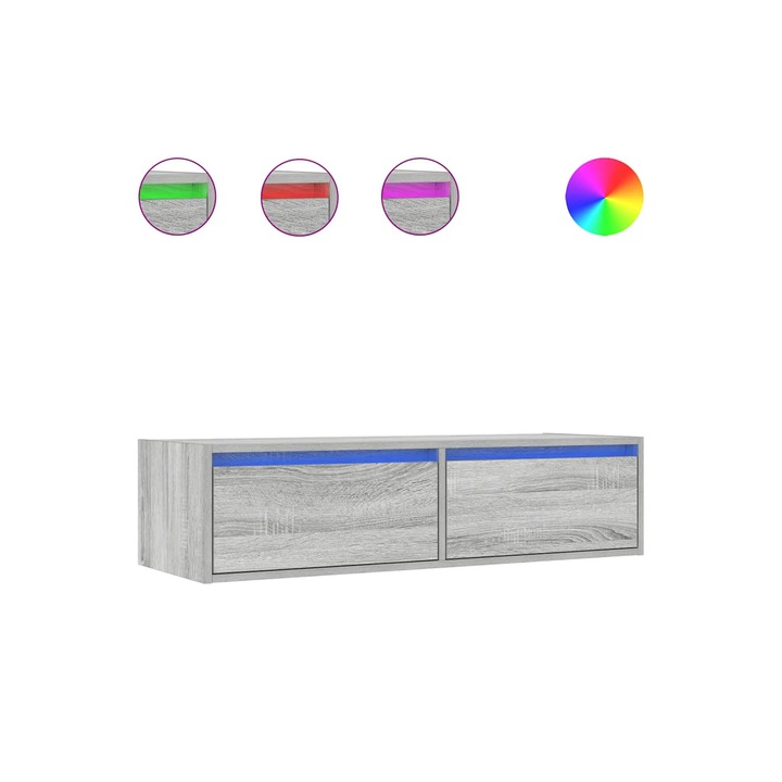 Comoda TV cu lumini LED vidaXL, gri sonoma, 100X35, 5x25 cm, 17.4 Kg