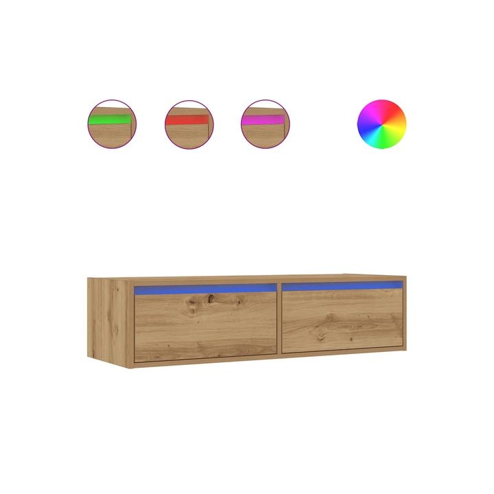 Comoda TV cu lumini LED vidaXL, stejar artizanal, 100X35, 5x25 cm, 17.32 Kg