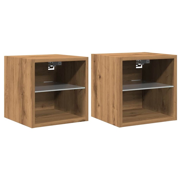 Стенни шкафове за телевизор с LED осветление vidaXL, 2 броя, Дъб артизан, 8.8 kg 857675