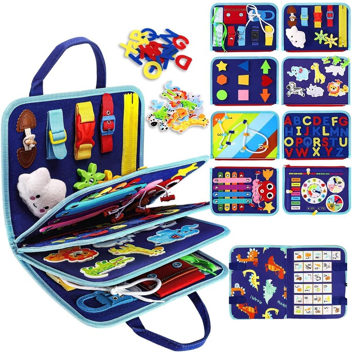 Tabla Sensory Educationala 8in1: Invatarea Abilitatilor de Viata, Recunoasterea Formelor si Conceptul de Timp