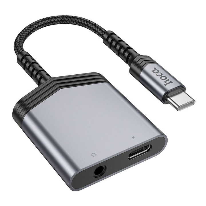HOCO LS39 adapter - 2in1 Type-C (USB-C) / Audio (jack) + Type-C adapter, szürke