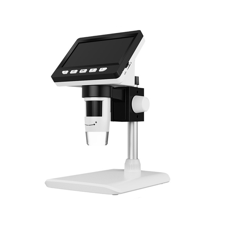 Fudisenn, 1080p, 50-1000x nagyítású, FullHD kép, 8 LED-es megvilágítás, fehér 18x15x12cm, 4,3" színes LCD kijelzős digitális mikroszkóp