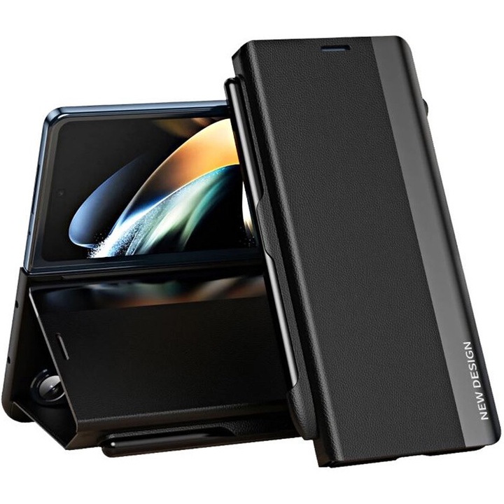 Husa Flip, Compatibila cu Samsung Galaxy Z Fold 4, S Pen inclus, Protectie Completa, Negru