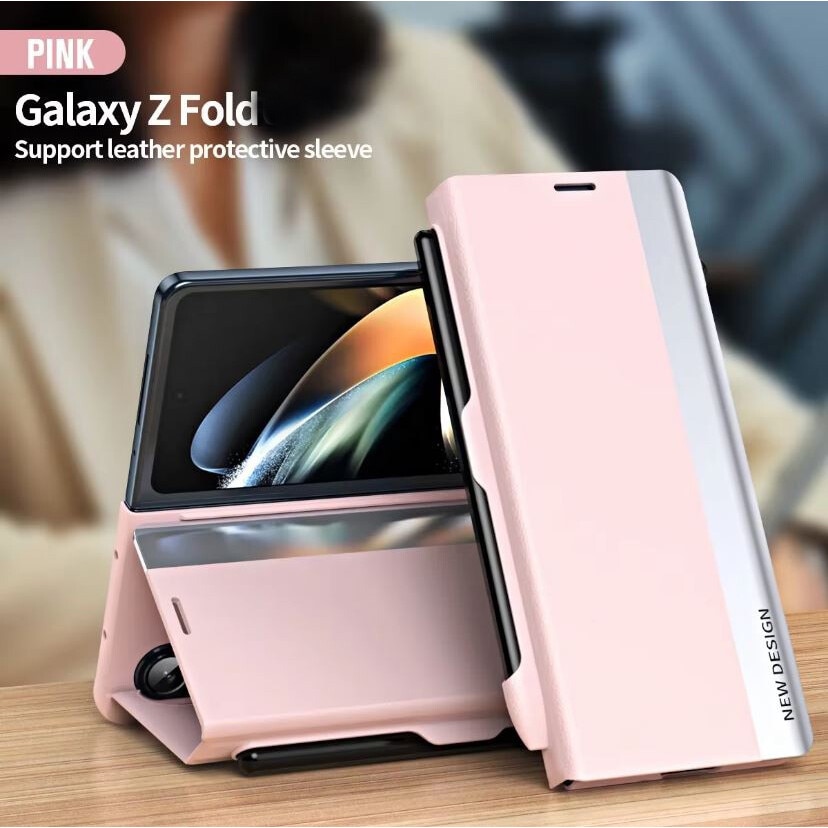 Husa Flip, Compatibila cu Samsung Galaxy Z Fold 5, S Pen inclus, Protectie Completa, Roz