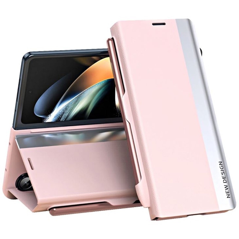 Husa Flip, Compatibila cu Samsung Galaxy Z Fold 5, S Pen inclus, Protectie Completa, Roz