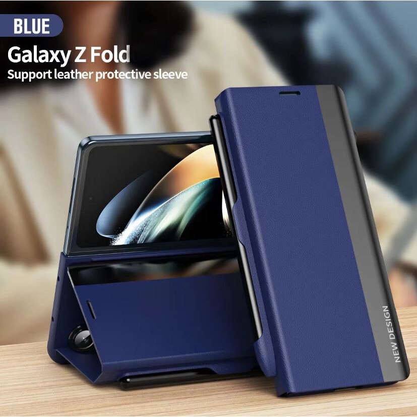 Husa Flip, Compatibila cu Samsung Galaxy Z Fold 5, S Pen inclus, Protectie Completa, Bleumarin