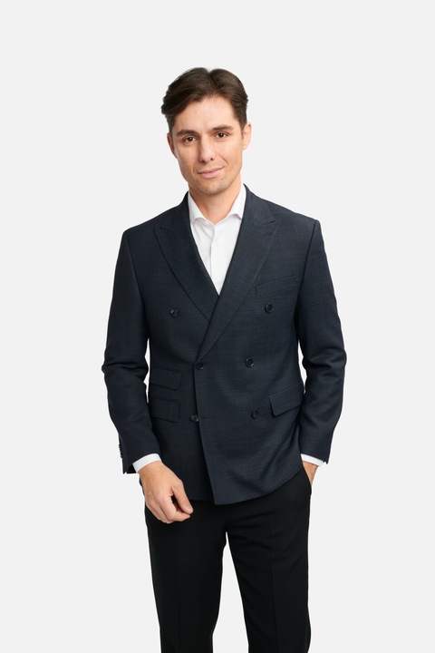 Тъмносиньо slim-fit сако с двуредово закопчаване - Късо, Кафяв