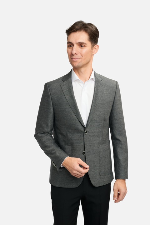 Sacou gri texturat slim-fit cu buzunare aplicate - S INTL