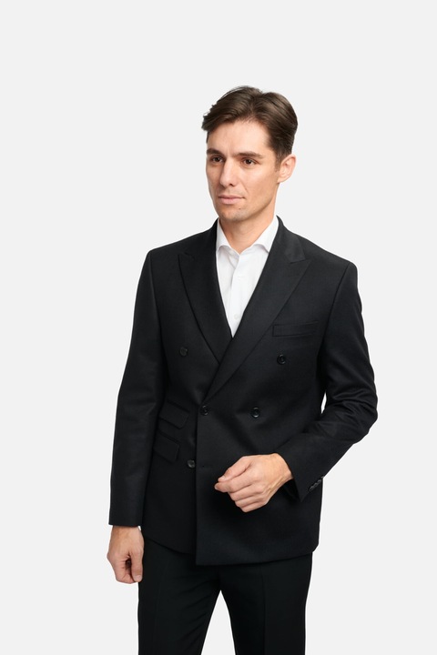 Черно двуредово сако, slim-fit, Черен