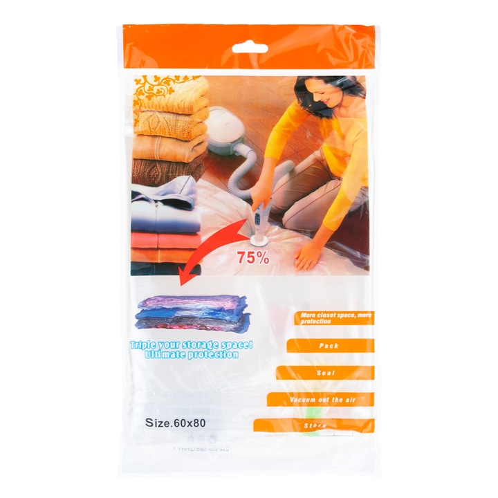 Sac vacuum pentru haine, 60x80cm, transparent