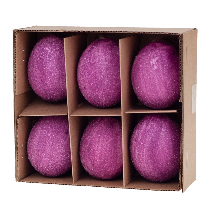 Set 6 Oua Decorative Suflate de Paste Culoare Violet Mov Cu Sfoara Pentru Agatat Dimensiuni 4x6cm. Ornamente Elegante si Aranjamente Festive pentru Casa, Birou, Evenimente, Decoratiuni de Primavara, Accesorii Unice Calitate eMAG