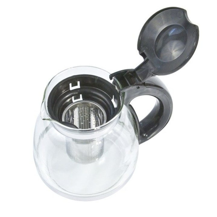 Ceainic Top Gift 1,5L, sticla, capac si maner plastic, 13,5x18x15cm, negru