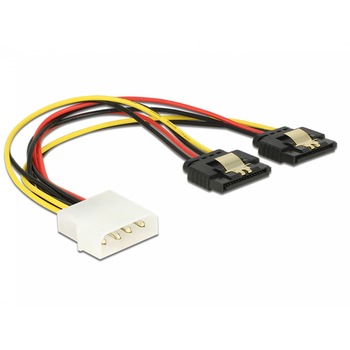 Cablu de alimentare Molex 4 pini la 2 x SATA 15 pini cu clips T-M 20cm, Delock 85237 Cablu de alimentare Molex 4 pini la 2 x SATA 15 pini cu clips T-M 20cm, Delock 85237