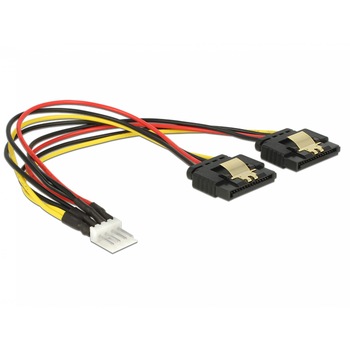 Cablu de alimentare Floppy 4 pini la 2 x SATA 15 pini T-M 20cm, Delock 85236 Cablu de alimentare Floppy 4 pini la 2 x SATA 15 pini T-M 20cm, Delock 85236