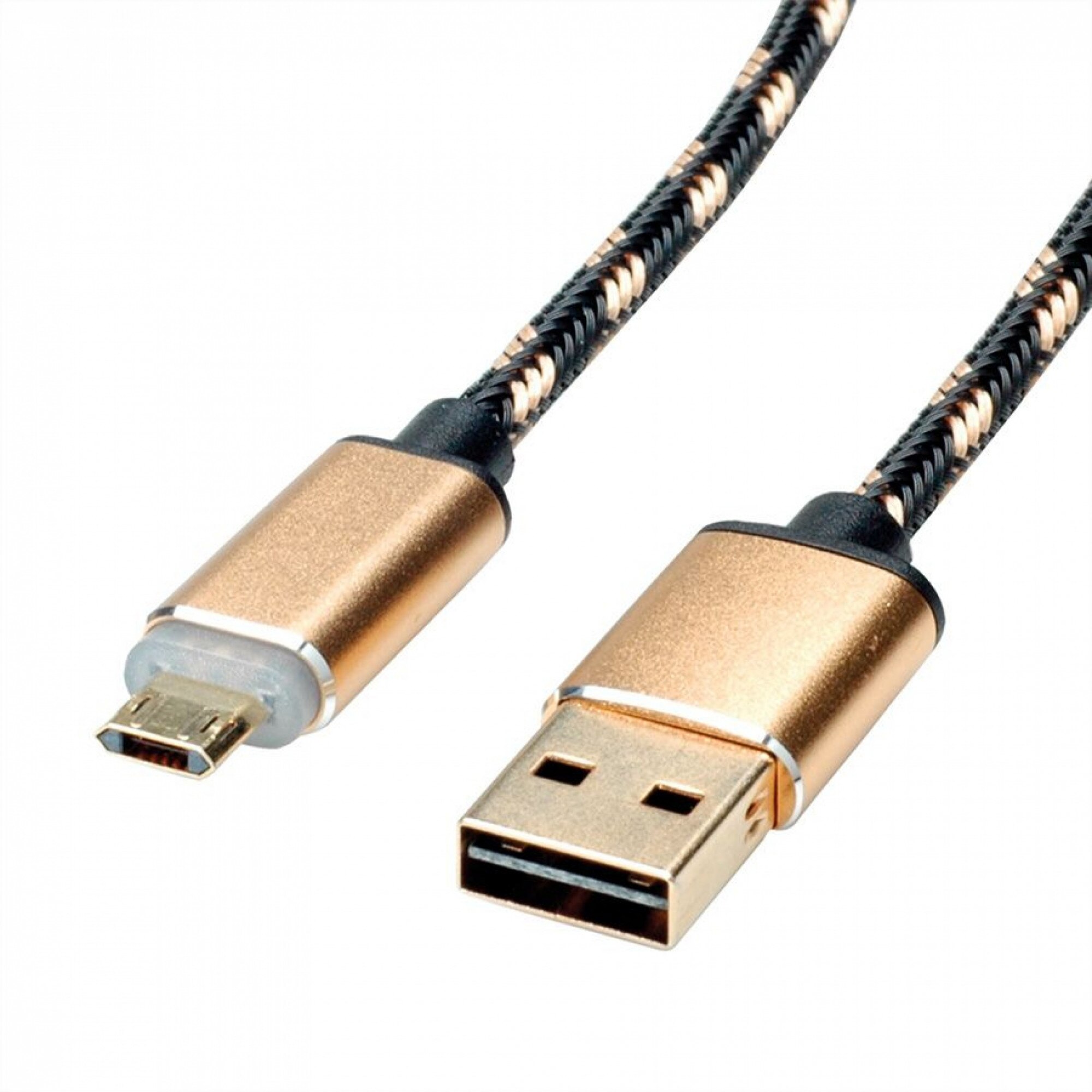 Cablu USB la micro USB-B reversibil cu LED GOLD Quick Charge 2.0 T-T 1m, Roline 11.02.8319