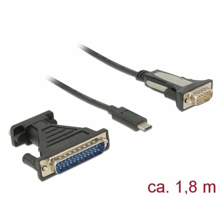 USB-C към сериен RS232 DB9 адаптер + DB25 FTDI адаптер, Delock 62904