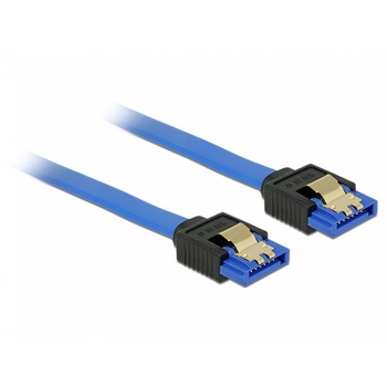 Cablu SATA III 6 Gb/s unghi drept/drept Bleu 70cm, Delock 84980 Cablu SATA III 6 Gb/s unghi drept/drept Bleu 70cm, Delock 84980