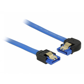 Cablu SATA III 6 Gb/s unghi drept-stanga Bleu 70cm, Delock 84986 Cablu SATA III 6 Gb/s unghi drept-stanga Bleu 70cm, Delock 84986