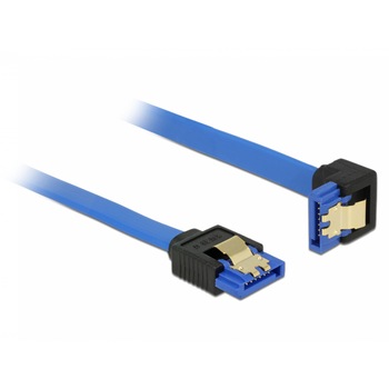 Cablu SATA III 6 Gb/s unghi drept-jos Bleu 20cm, Delock 85089 Cablu SATA III 6 Gb/s unghi drept-jos Bleu 20cm, Delock 85089