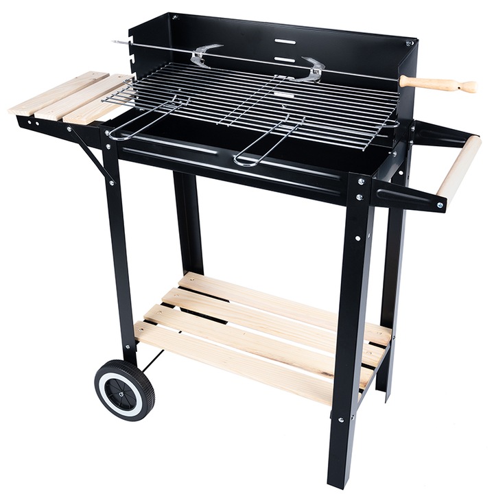 Голям грил на колела, метал/дърво, 87x83x41,5см
