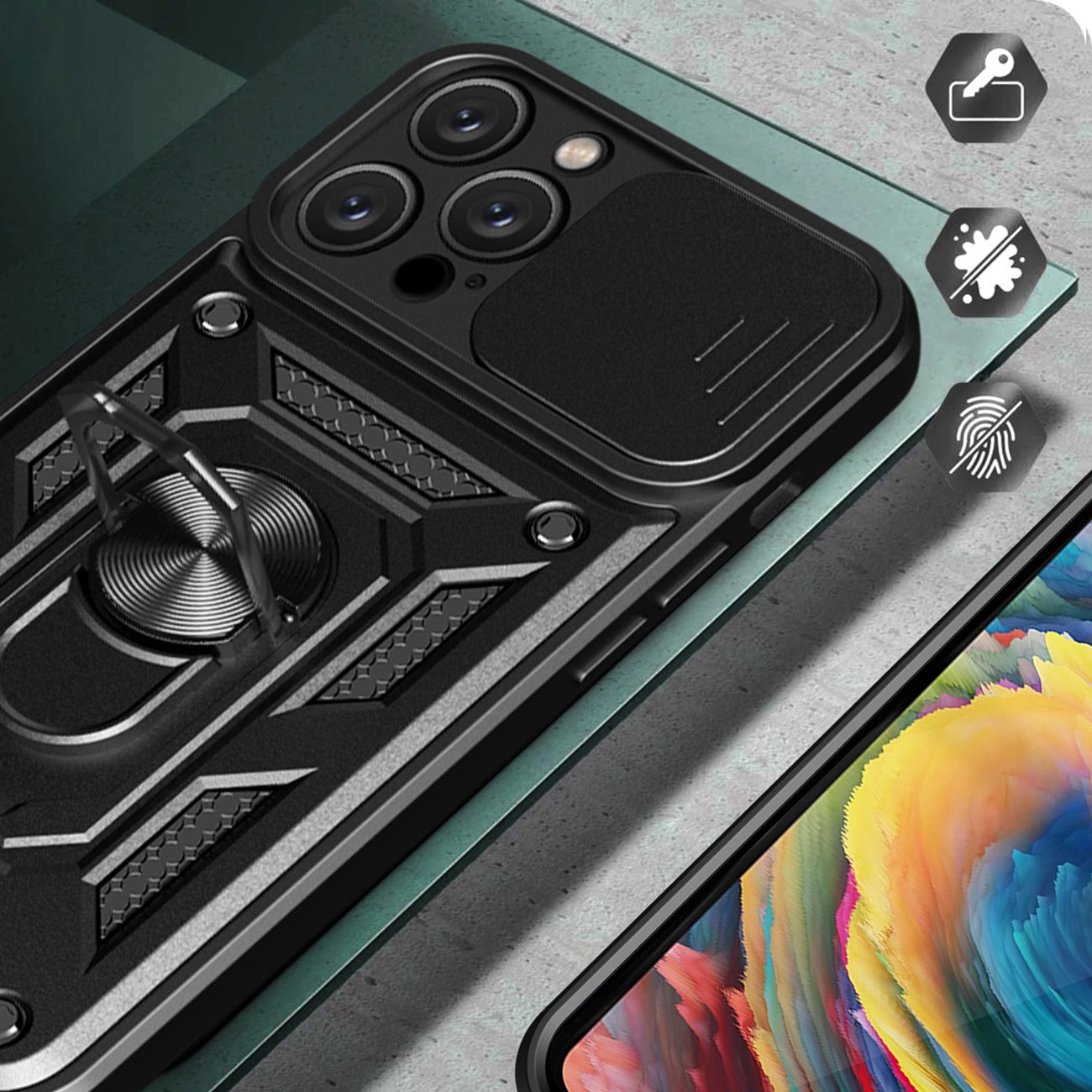 Carcasa Hybrid Armor CamShield compatibila cu iPhone 16 Pro Max Black