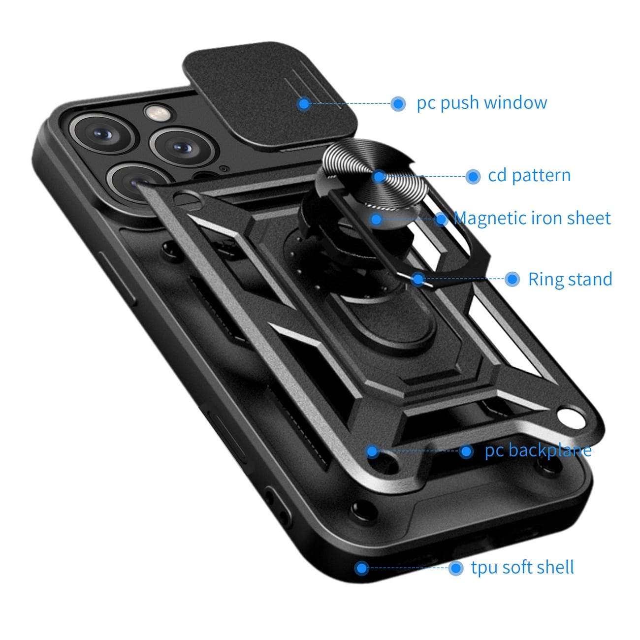 Carcasa Hybrid Armor CamShield compatibila cu iPhone 16 Pro Max Black