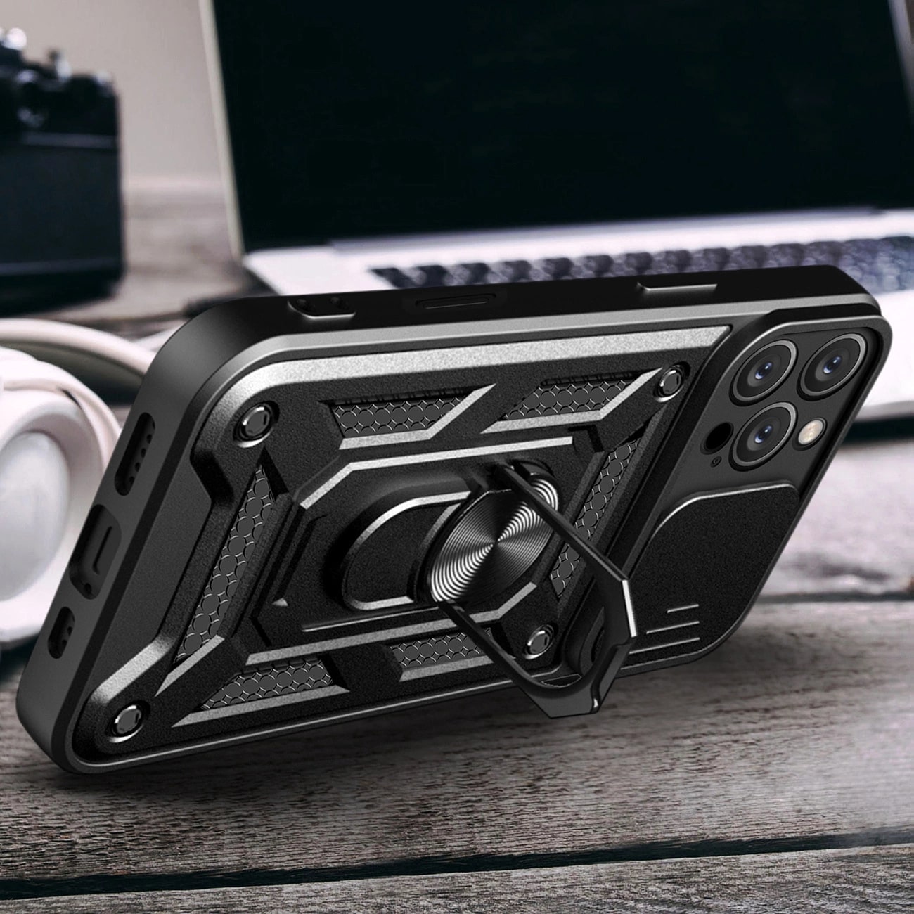 Carcasa Hybrid Armor CamShield compatibila cu iPhone 16 Pro Max Black