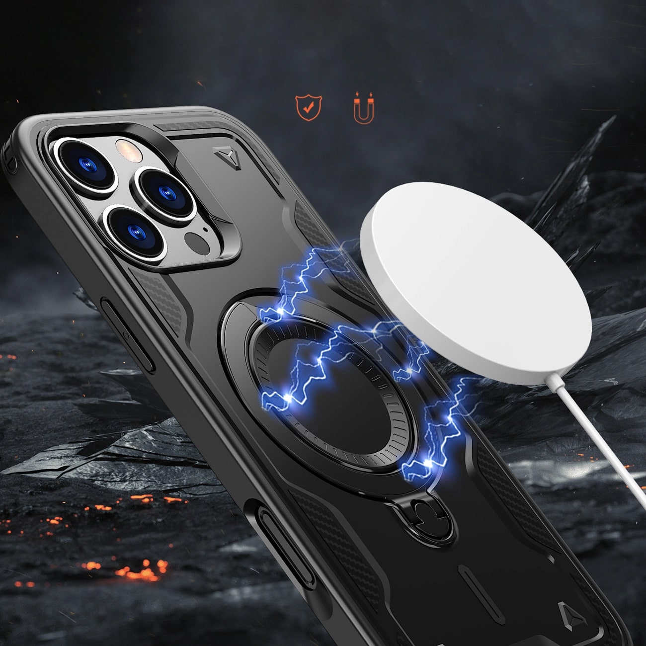 Carcasa Hybrid Armor Trendy MagSafe compatibila cu iPhone 16 Pro Black
