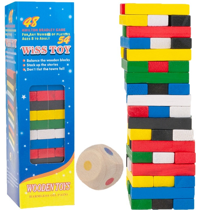 Jenga társasjáték, 52 db, tarka