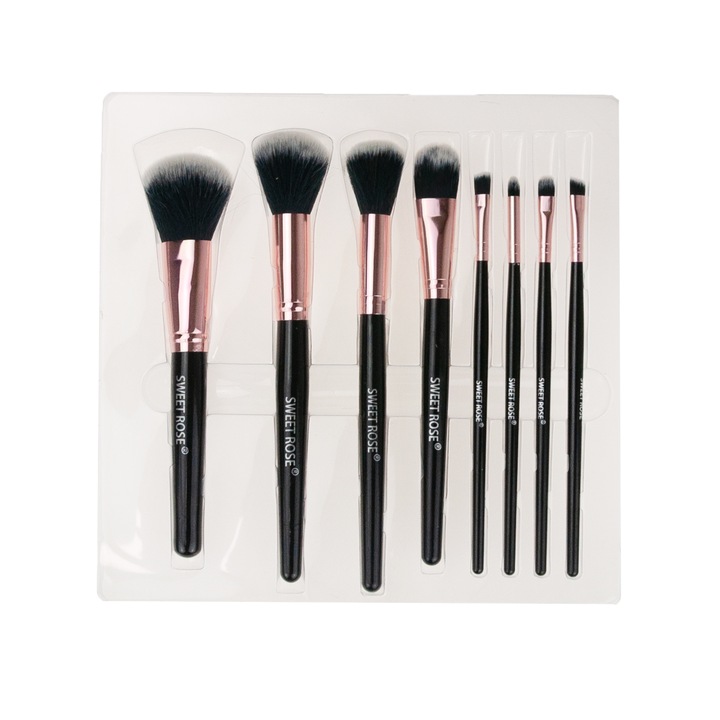 Set 8 pensule machiaj, sintetice, rosegold, 30x20x4cm