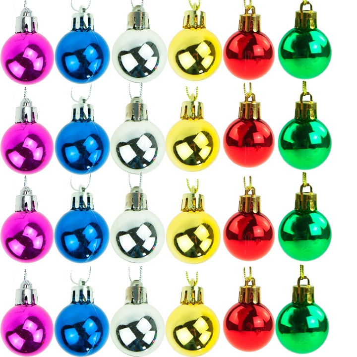 Set 24 globuri de Craciun, Event, Plastic, 3 cm, Multicolor