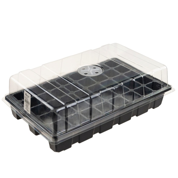 Germinator seminte, 40 compartimente, 39x24.5x12cm, cu capac transparent, negru