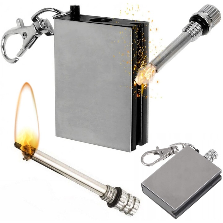 Bricheta eterna cu magneziu, 3000°C, metalica, 3,8x2,3x1cm, set cu carabina