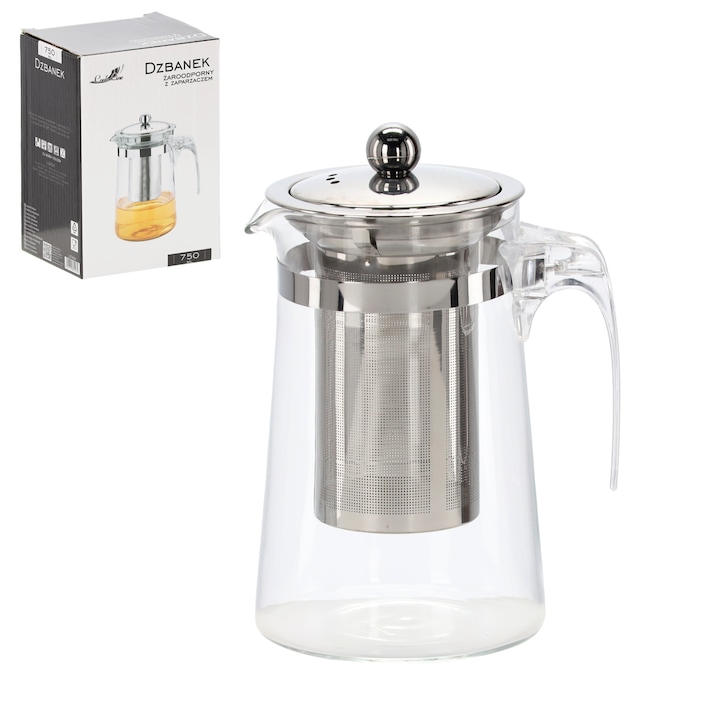 Infuzor Protostics Ceainic cu infuzor din sticla, 750ml, cu capac metalic, 18x12x10cm ...